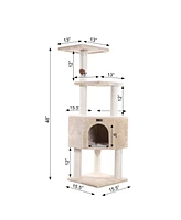 Armarkat 3-Level Real Wood Cat Tower for Kittens Play with Perch and Condo, Beige A4801