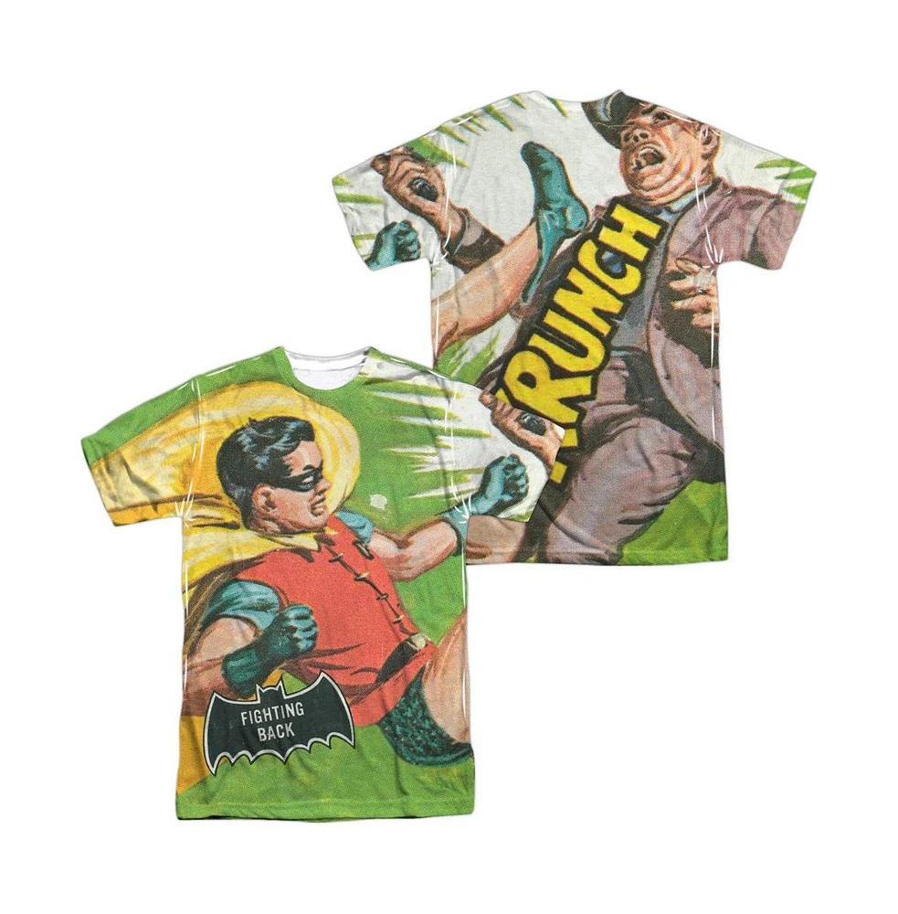 Batman Men's Classic Tv Fighting Back (Front/Back Print) Short Sleeve Adult Poly Crew Tee / T-Shirt