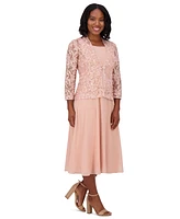 Jessica Howard Women's Soutache Jacket & Jewel-Neck Midi Dress