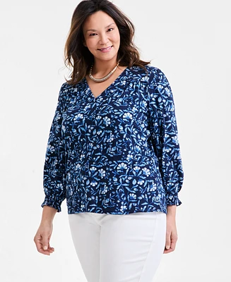 Style & Co Plus Printed V-Neck Top, Exclusively at Macy's