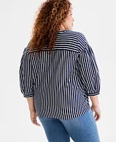 Style & Co Plus Printed 3/4-Sleeve Top, Exclusively at Macy's