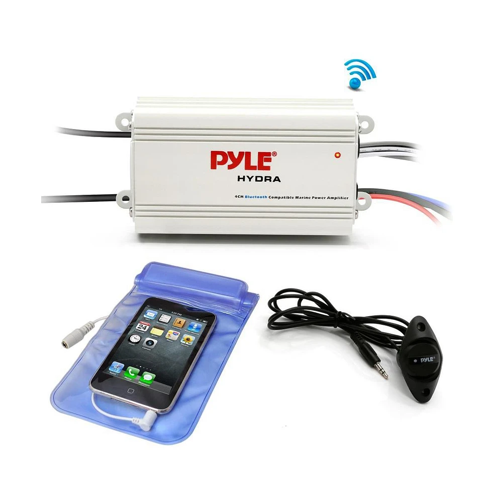 Pyle 4-Channel Bluetooth Marine Amplifier Kit, Waterproof, 1200W, White