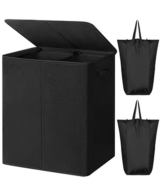 Wowlive 154L Fabric Double Laundry Hamper with Lid and Removable Bags