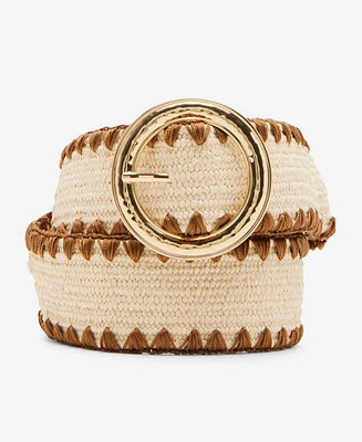 Steve Madden Women's Round-Buckle Raffia Stretch Belt