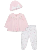 Little Me Baby Girls Tulips Cotton Cardigan, Hat & Footed Pants, 3 Piece Set