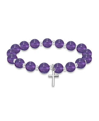 Macy's Silver-Plated Beaded Cross Charm Stretch Bracelet