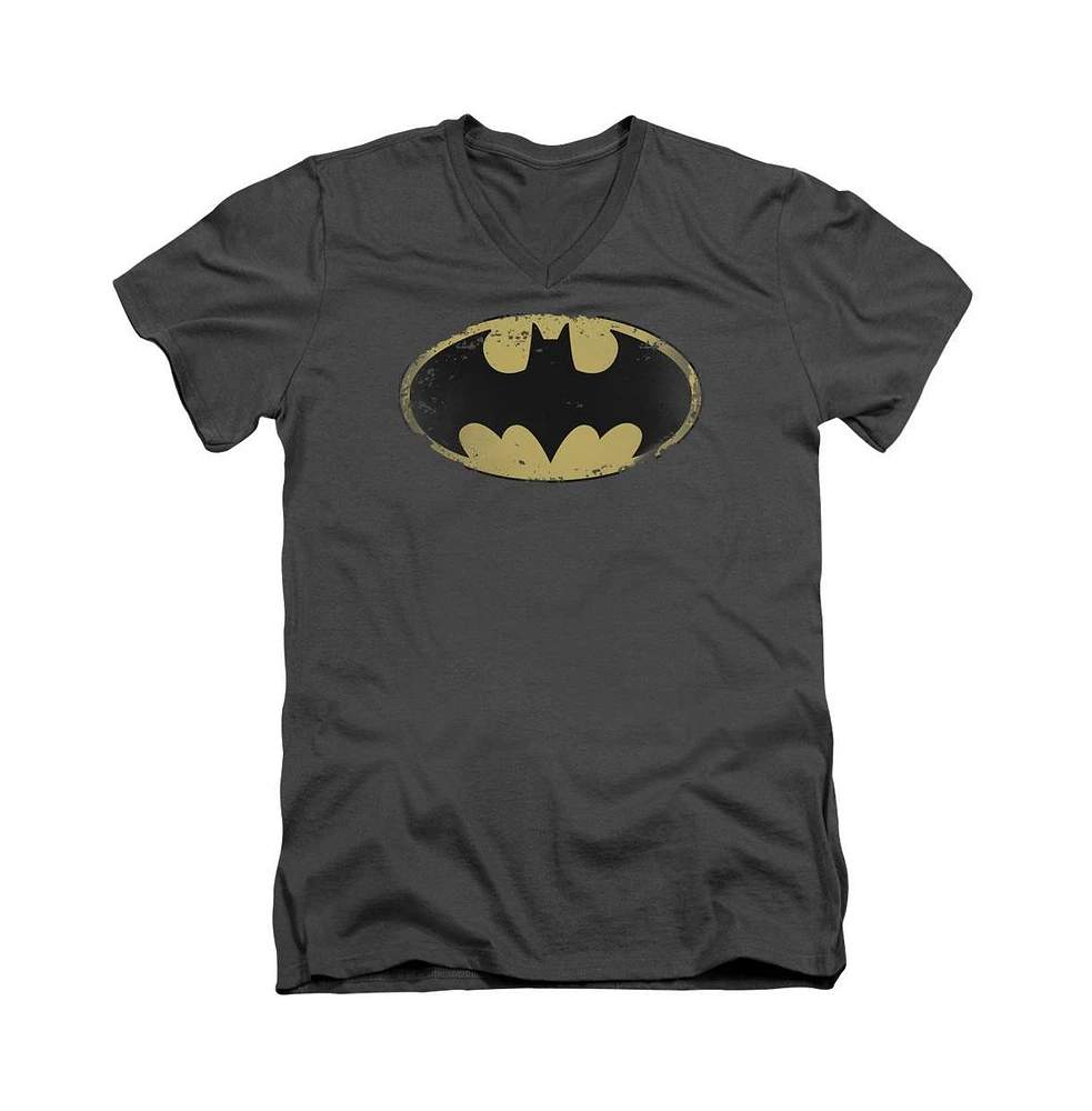 Batman Men's Distressed Shield Short Sleeve Adult V Neck Tee / T-Shirt