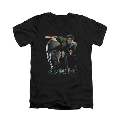 Harry Potter Men's Final Fight Short Sleeve Adult V Neck Premium Cotton Tee / T-Shirt