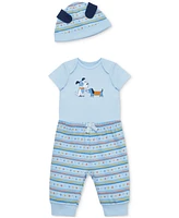 Little Me Baby Boys Puppies Cotton Bodysuit, Hat & Pants, 3 Piece Set