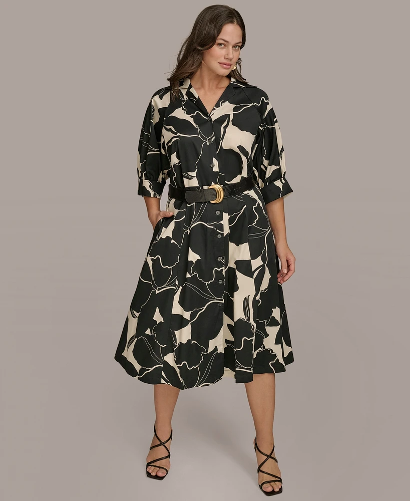 Donna Karan New York Plus Printed Belted Shirtdress