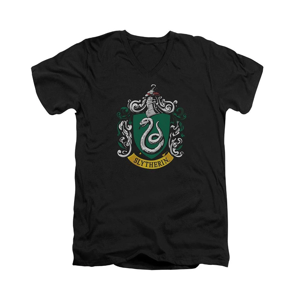 Harry Potter Men's Slytherin Crest Short Sleeve Adult V Neck Premium Cotton Tee / T-Shirt