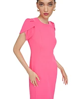 Calvin Klein Petite Scuba Crepe Tulip-Sleeve Sheath Dress