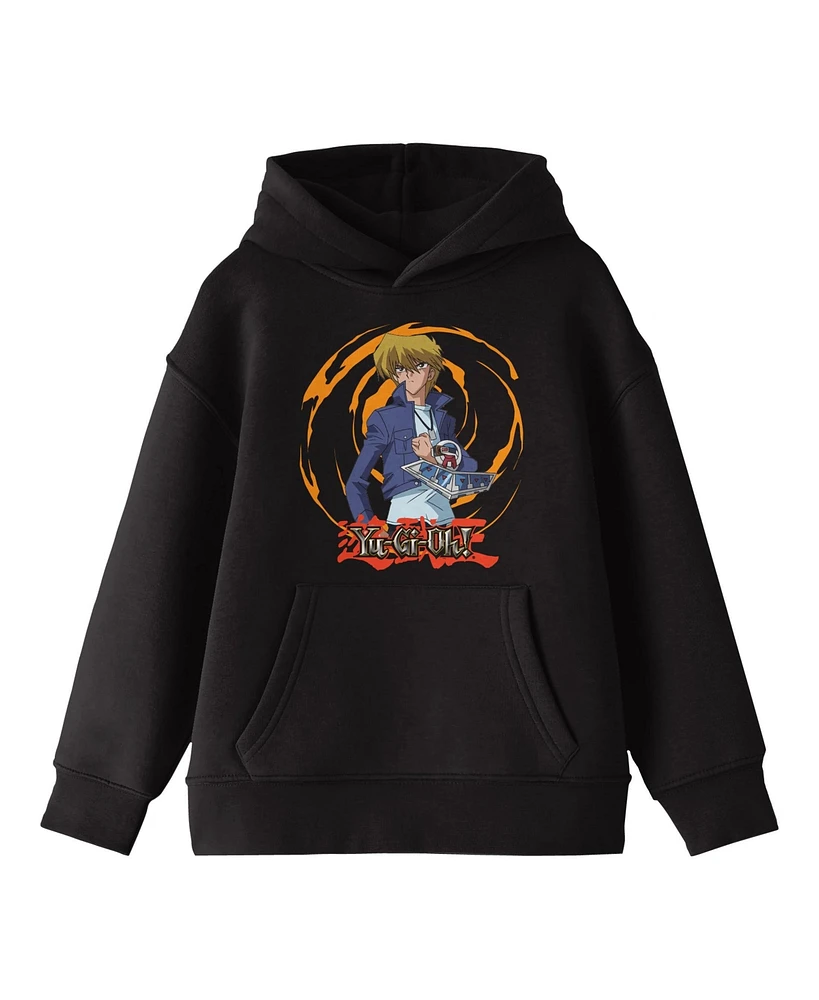 Yu-Gi-Oh! Boys Joey Character With Spiral Background and Logo Youth Black Graphic Hoodie-xl