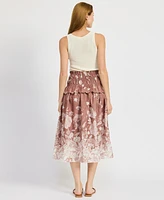 En Saison Women's Monet Printed Pull-On Midi Skirt