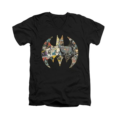 Batman Men's Collage Shield Short Sleeve Adult V Neck Premium Cotton Tee / T-Shirt