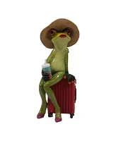 Fc Design "2-pc Set" 7"H Frog Lady Sitting on Suitcase Figurine Statue Ornament Home Room Office Decor and Perfect Ideas for Housewarming, Holidays an