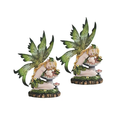 Fc Design "2-pc Set" 6"H Green Butterfly Wings Forest Fairy Sleeping on Mushroom Figurine Statue Ornament Home Room Office Decor and Perfect Ideas for