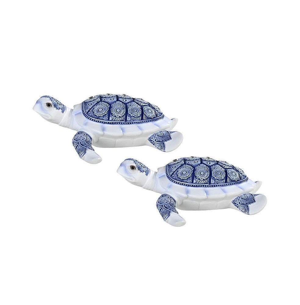 Fc Design "2-pc Set" 7"W Blue and White Sea Turtle Figurine Statue Ornament Home Room Office Decor and Perfect Ideas for Housewarming, Holidays and Bi