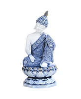 Fc Design "2-pc Set" 11"H Blue and White Thai Buddha on Lotus Seat Figurine Statue Ornament Home Room Office Decor and Perfect Ideas for Housewarming,