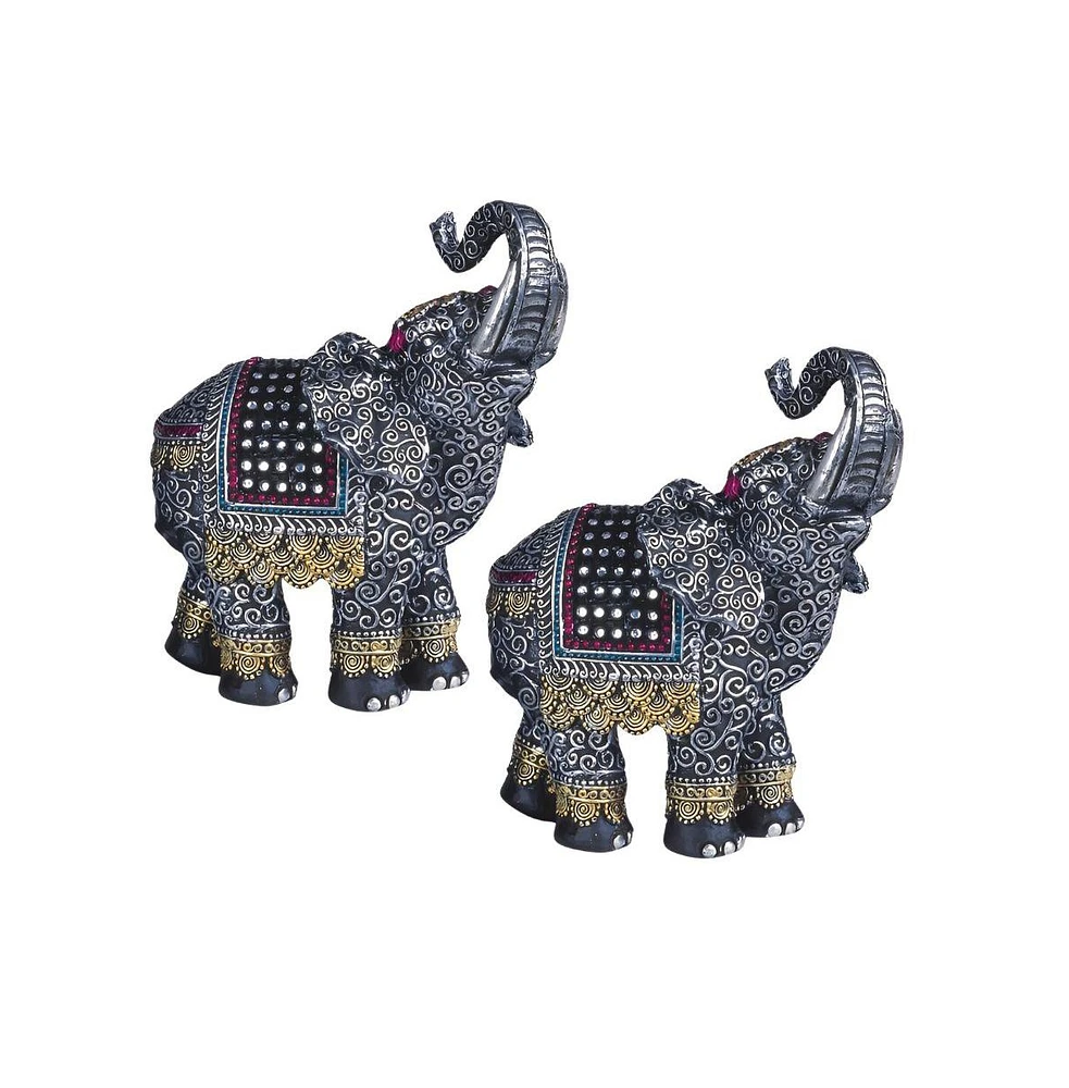 Fc Design "2-pc Set" 6.5"H Silver Thai Elephant with Trunk Raised Statue Figurine Statue Ornament Home Room Office Decor and Perfect Ideas for Housewa