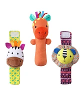 The Peanutshell Safari Baby Rattle Socks and Wrist Rattle Set, 5 Piece