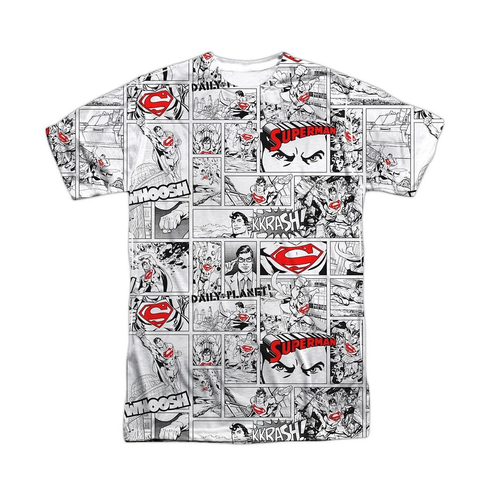 Superman Men's Comic Page All Over Short Sleeve Adult 100% Poly Crew Tee / T-Shirt