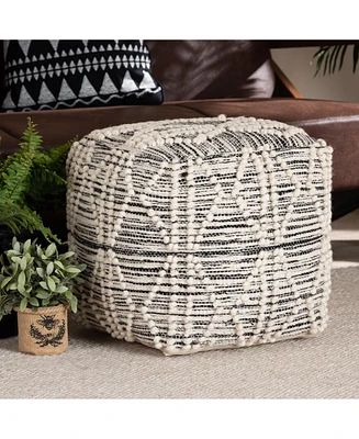 Baxton Studio Sentir Modern and Contemporary Moroccan Inspired Ivory and Black Handwoven Wool Blend Pouf Ottoman