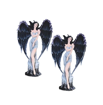 Fc Design "2-pc Set" 12.5"H Gothic Dark Angel Fairy with Feather Wings Figurine Statue Ornament Home Room Office Decor and Perfect Ideas for Housewarm