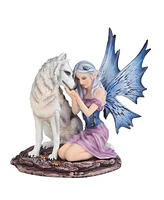 Fc Design "2-pc Set" 6.75"H Bleu and Purple Fairy with White Wolf Figurine Statue Ornament Home Room Office Decor and Perfect Ideas for Housewarming,