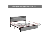 gaomon King Size Bed Frame with Charging Station and 2 Storage Drawer, Upholstered Platform Bed with Headboard, Usb Port & Outlets, No Box Spring Need