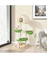 Gymax Wooden Cat Tree 55'' Tall Cat Climbing Stand w/ Sisal Scratching Posts