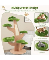 Gymax Wooden Cat Tree 55'' Tall Cat Climbing Stand w/ Sisal Scratching Posts