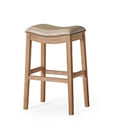 Maven Lane Adrien Saddle Barstool in Weathered Oak Finish w/ Avanti Bone Leather