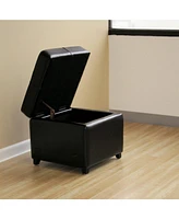 Baxton Studio Black Full Leather Storage Cube Ottoman