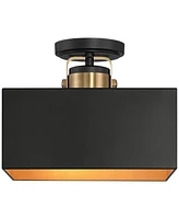 Possini Euro Design Artemis 12" Modern Semi Flush-Mount Ceiling Light Fixture Kitchen Foyer Hallway 2-Light Black Gold Finish Metal Bedroom Bathroom E