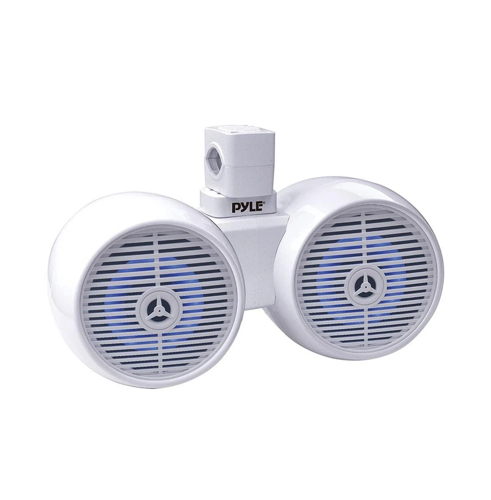 Pyle 6.5'' Dual Marine Wakeboard Speaker System with Led Lights, Water Resistant, White