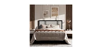 Slickblue Platform Bed Frame with Linen Upholstered Headboard for Stylish Bedroom Decor