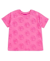 Barbie Girls French Terry Drop Shoulder T-Shirt and Dolphin Shorts Outfit Set