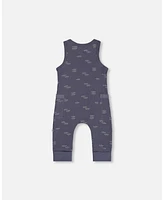 Deux par Baby Boys Printed Muslin One-Piece Jumpsuit Navy Blue Paper Boats