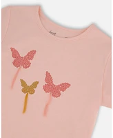 Deux par Big Girls Organic Cotton Top With Applique Pink Sparkling Butterfly