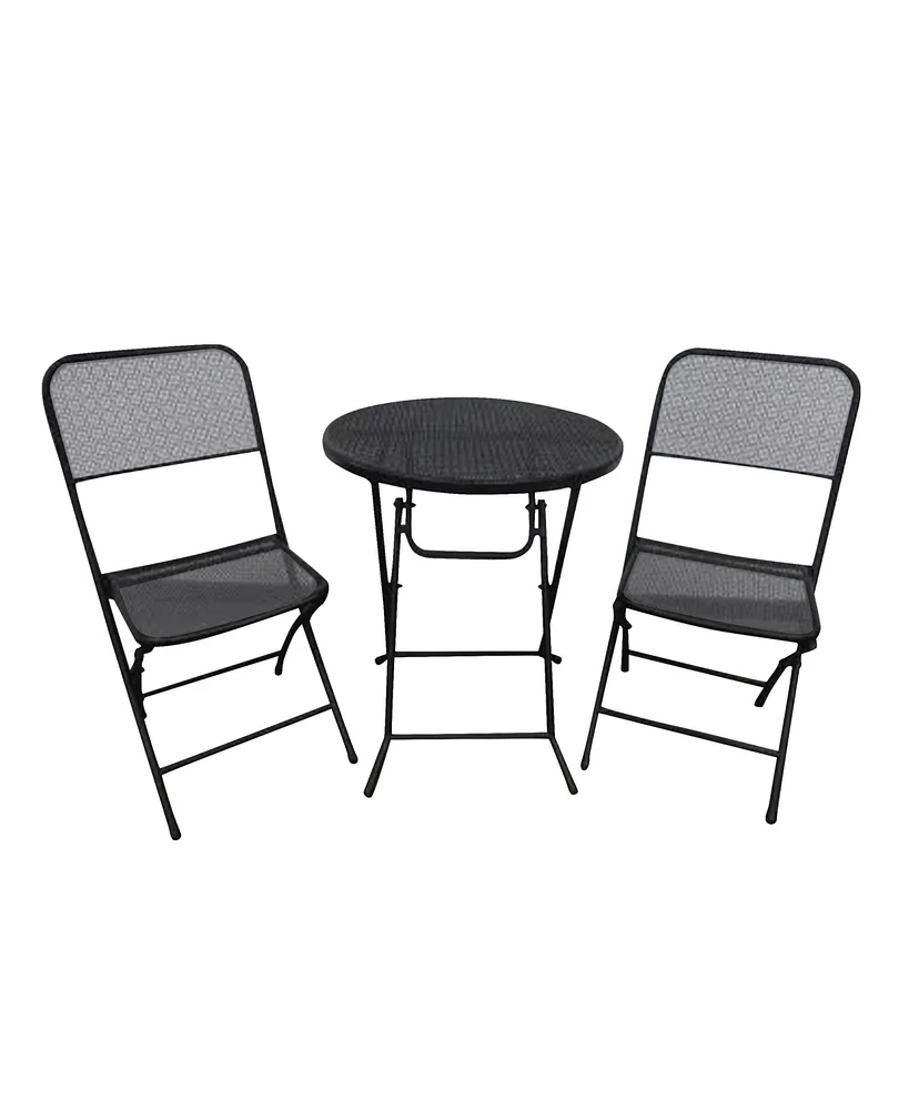 Four Seasons Courtyard Padova Foldable 3 Piece Steel Bistro Dining Set, Black