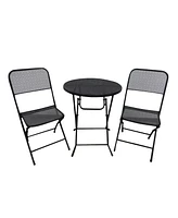 Four Seasons Courtyard Padova Foldable 3 Piece Steel Bistro Dining Set, Black