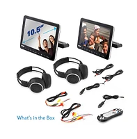 Pyle Dual 10.5'' Car Headrest Cd/Dvd System, Hdmi, Wireless Headphones