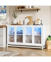 gaomon Wood Accent Kitchen Coffee Bar Cabinet with 4 Doors and Adjustable Shelves