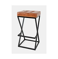 Jofran Brooks Distressed Modern Leather Backless Stool