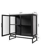 gaomon Freestanding Glass Doors Storage Cabinet with Adjustable Shelves