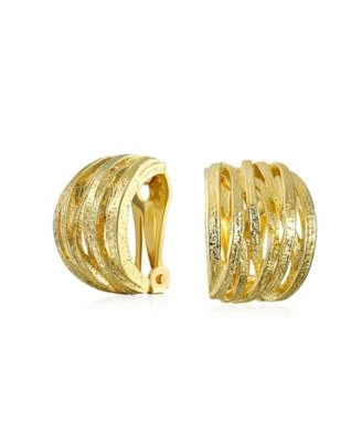 Bling Jewelry Fashion Open Criss Cross Basket Weave Wide Half Hoop Clip On Earrings For Non Pierced Ears Matte Gold Plated