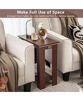 Gymax 2 Pcs 2-Tier End Table Modern Sofa Bedside Compact Nightstand w/ Storage Shelf