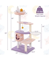 Gymax Cat Tree Cats Multi-level Cat Tower w/ Sisal Covered Scratching Posts Hammock