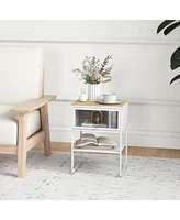 Gouun Nightstand with Flip up Door Storage Shelf